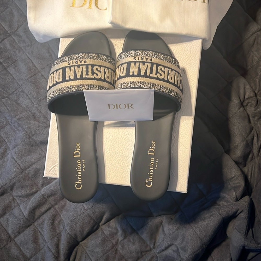 Christian Dior Gray Slide Sandals